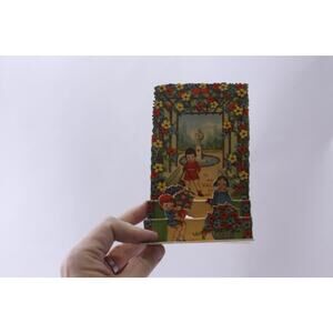 Kids with Flowers, Used Greeting Card, Pop-up Card, Valentine, Romance